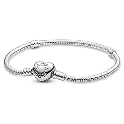 PANDORA Jewelry Moments Heart Clasp Snake Chain Charm Bracelet silver