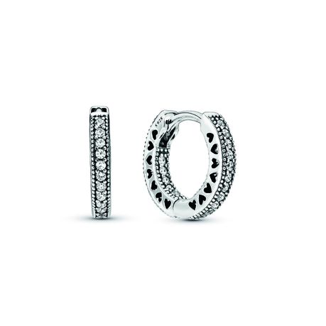 Pandora Jewelry Pave Heart Hoop Cubic Zirconia Earrings in Sterling-Silver